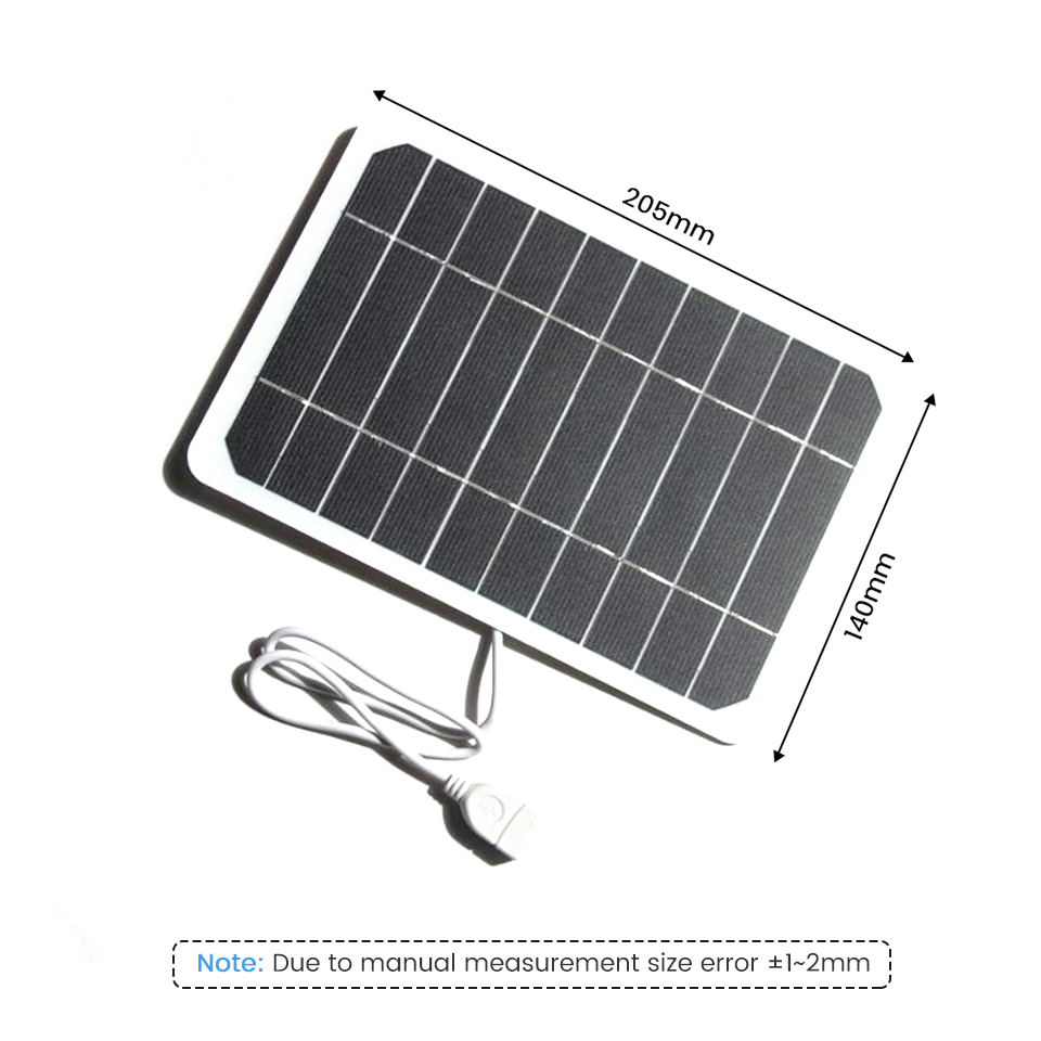 205*140MM 5V 5W Solar Panel High Power For Mobile Phone USB Solar Power Bank Battery Solar Charger Camping