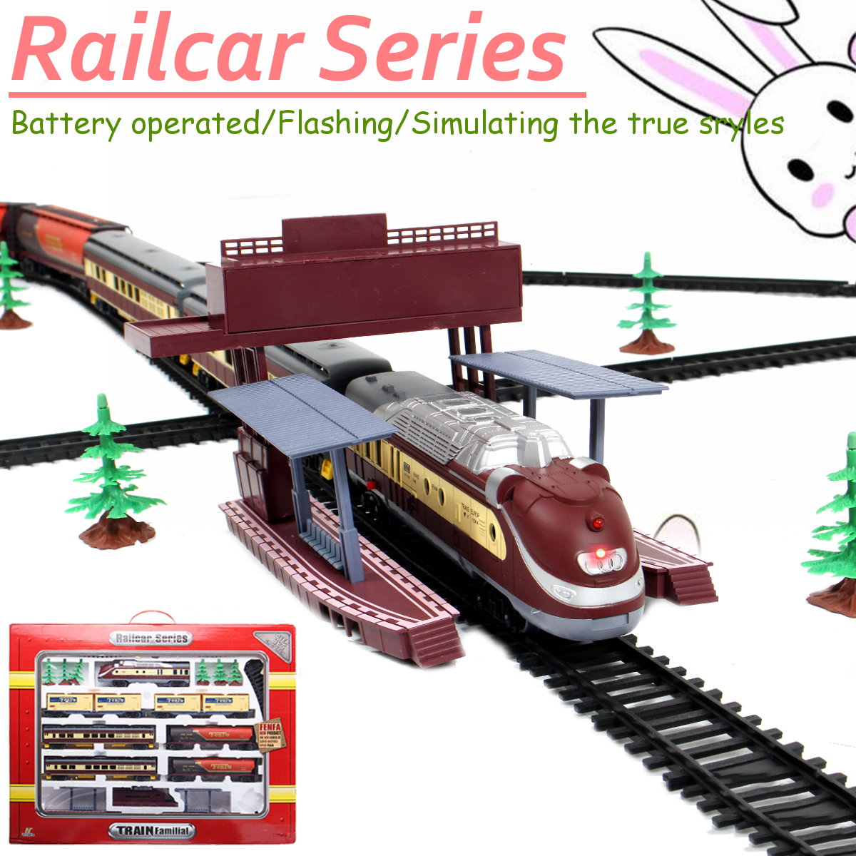 Electric Classic Train Rail Vehicle Toys Set Track Music Light Operated Carriages Educational Gift 8