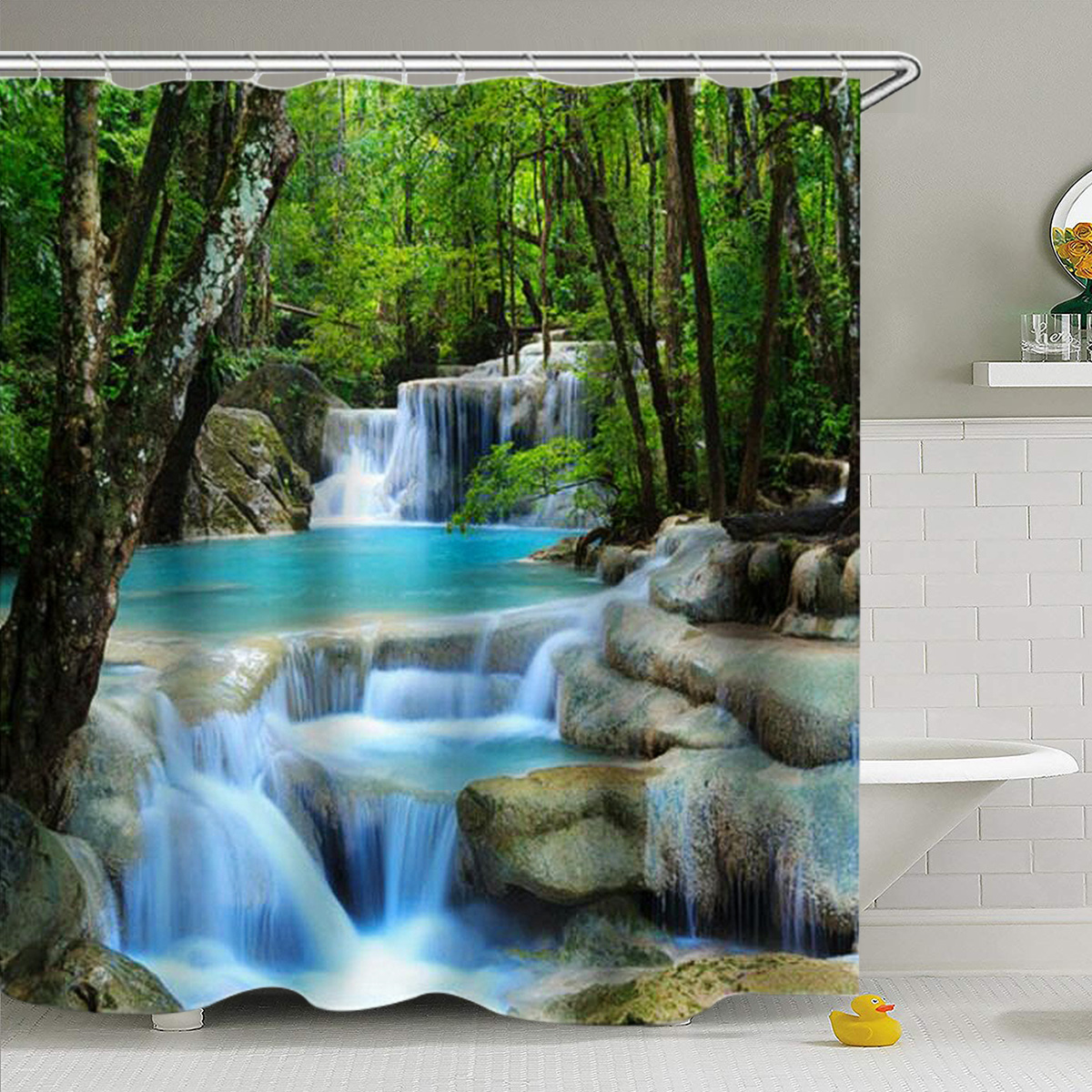 Waterproof Fabric Shower Curtain Hook Autumn Mountain Sunset Scenic Bathroom Set