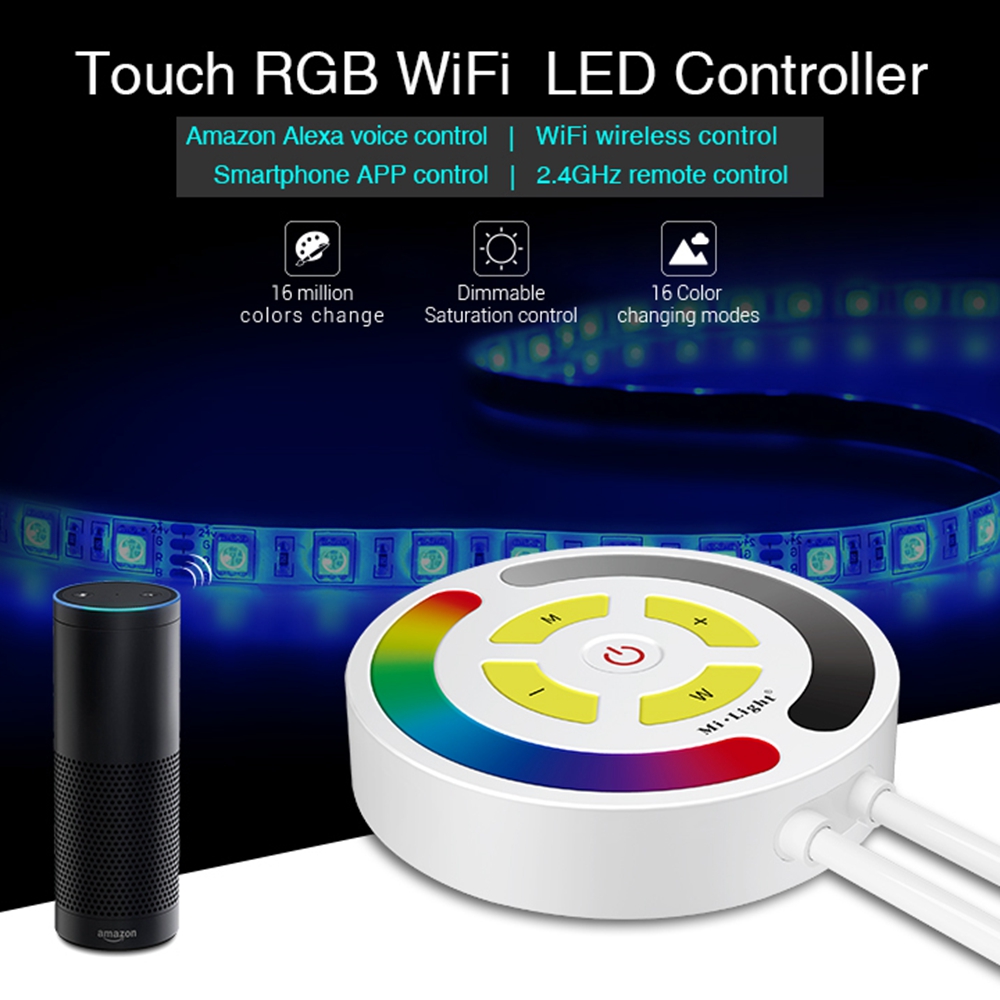 Milight YL1 Touch WiFi RGB LED Strip Light Controller Work With Amazon Alexa Voice DC12V-24V