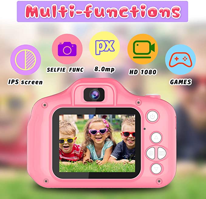 Cartoon Anti-fall Mini Children Camera 2.0 inch Screen Support Photo Video Game Function Birthday Gift Kids LCD HD Rechargeable Video Toddler Educational Toy