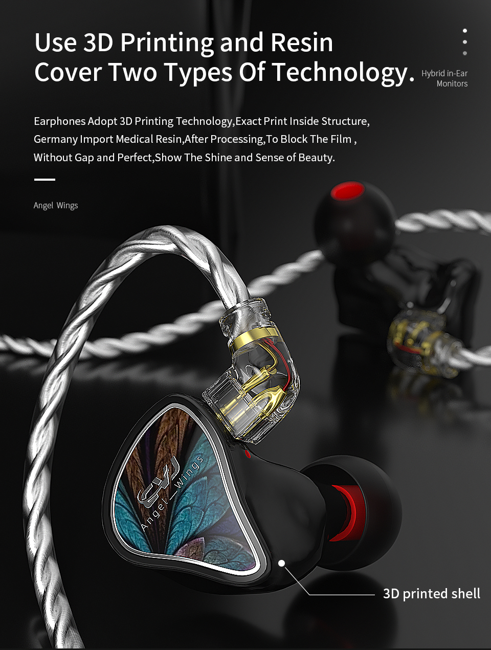 CVJ Angel Wing 3.5mm Wired Earphones Electrostatic Dynamic Balanced HiFi Monitor Sport Music Earphone Headphones