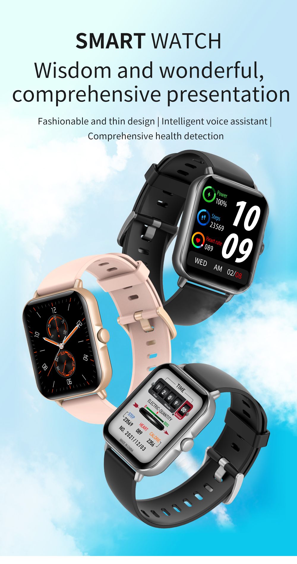 SENBONO GTS3 1.69 inch HD Full Touch Screen bluetooth Calling Real-time Heart Rate Blood Pressure SpO2 Monitor Multi-sport Modes IP67 Waterproof Smart Watch