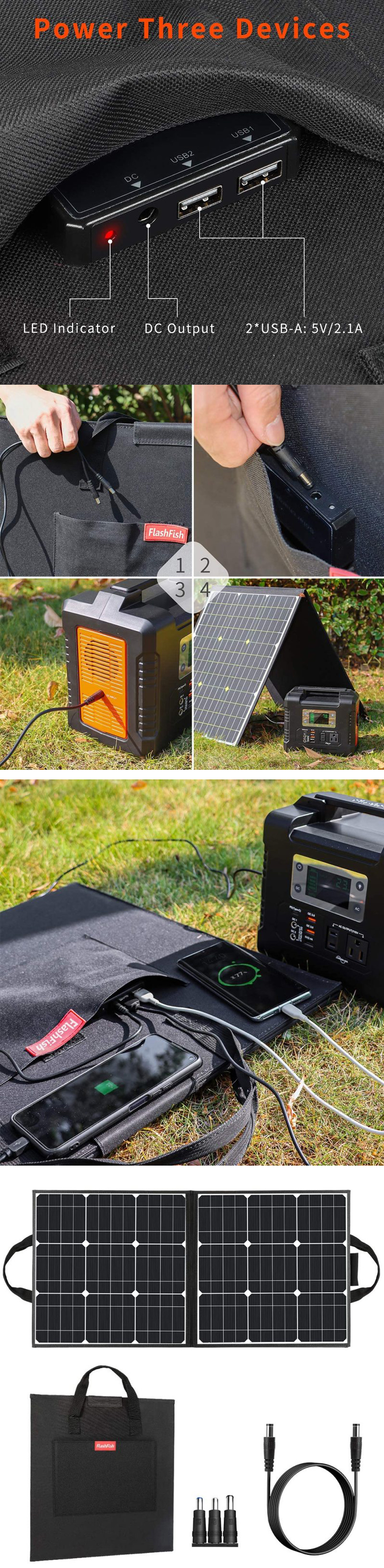 [EU/US Direct] FlashFish 50W 18V Portable Solar Panel Foldable Solar Charger for Camping Power Generator SP50W