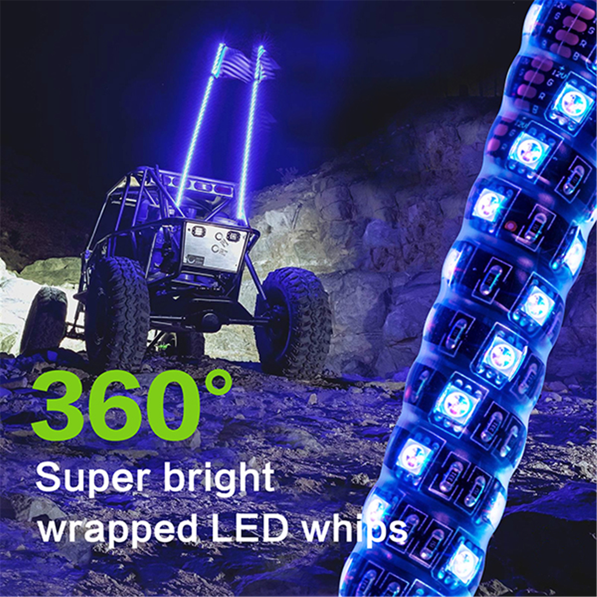 3/4/5FT RGB Lighted Antenna LED Light Whip Flag For SUV ATV RZR UTV Xmas