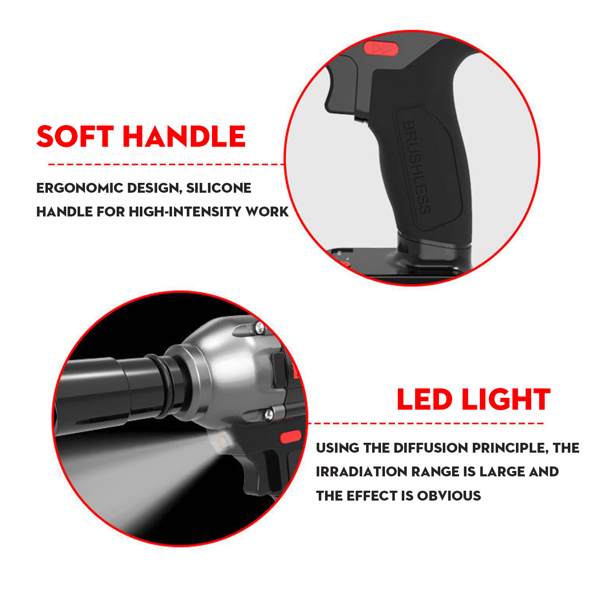 98FV 14800mAh Cordless Brushless Electric Wrench Drill LED Light W/ 1 or 2 Li-on Battery 22