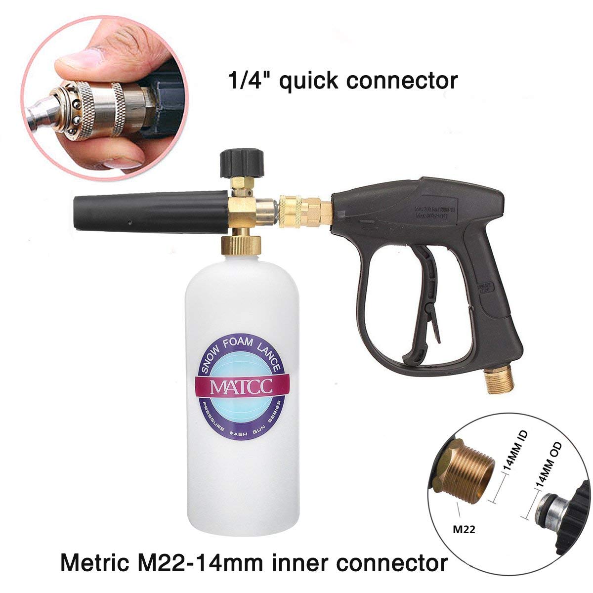 MATCC Foam Wash 3000 PSI High Pressure Washer With 1L Foam Lance Bottle Car Cleaning