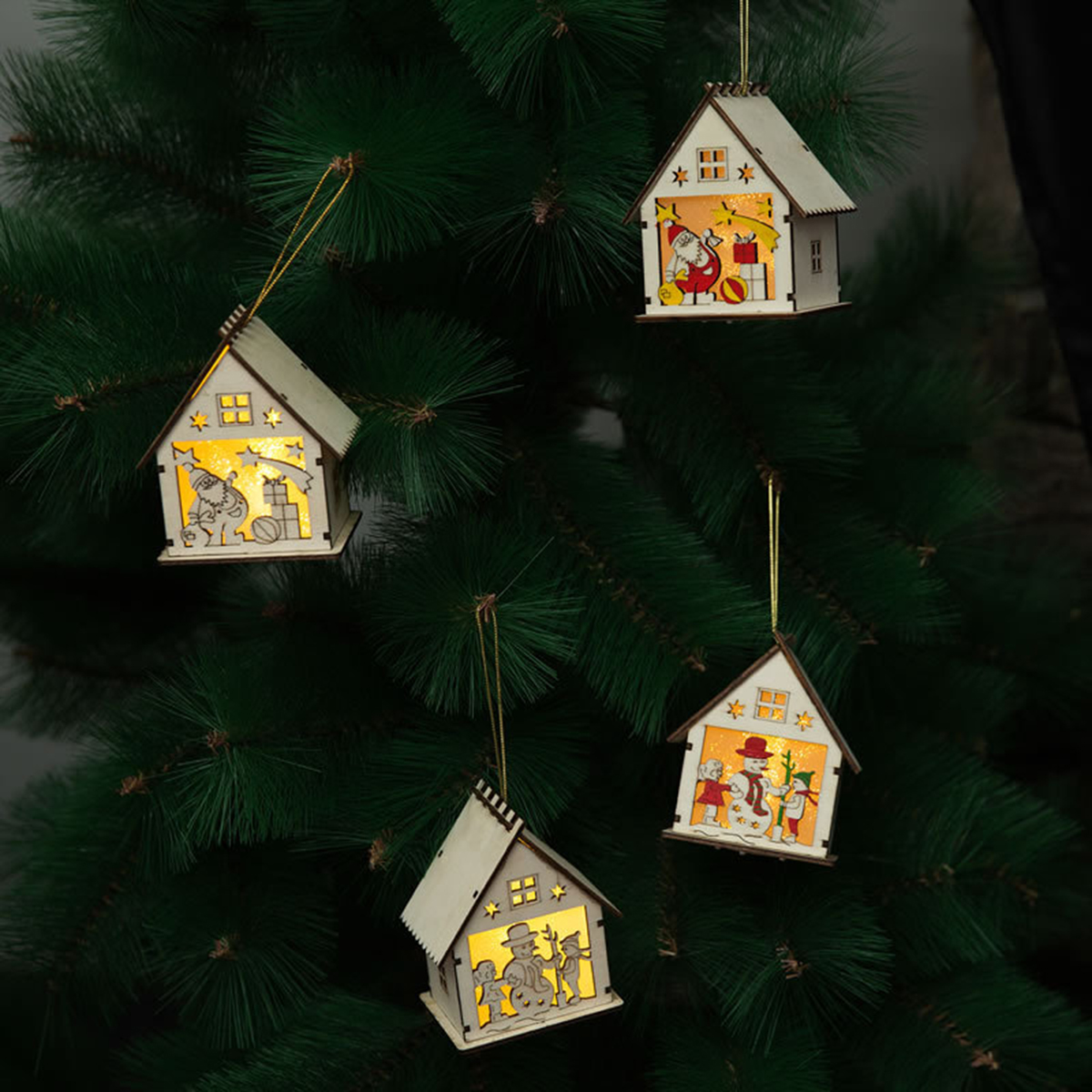 1Pc Christmas Tree Pendant Led Light Wooden Night Lamps For Christmas Tree Decoration Xmas