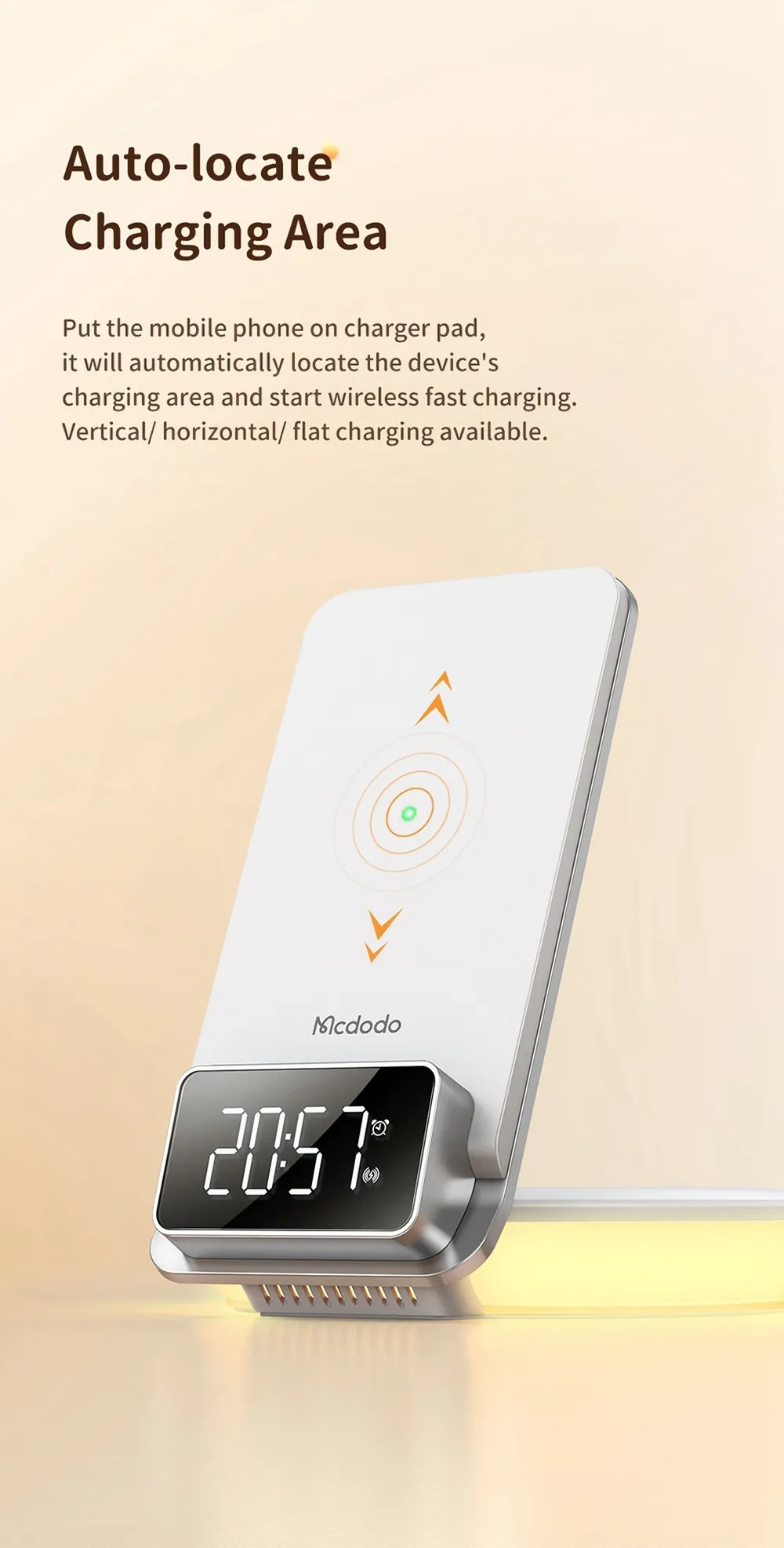 MCDODO CH-1610 4 in 1 Desktop Wireless Charger with Alarm Night Lamp Multifunction Wireless Charger LED Digital Display Foldable Charging Station