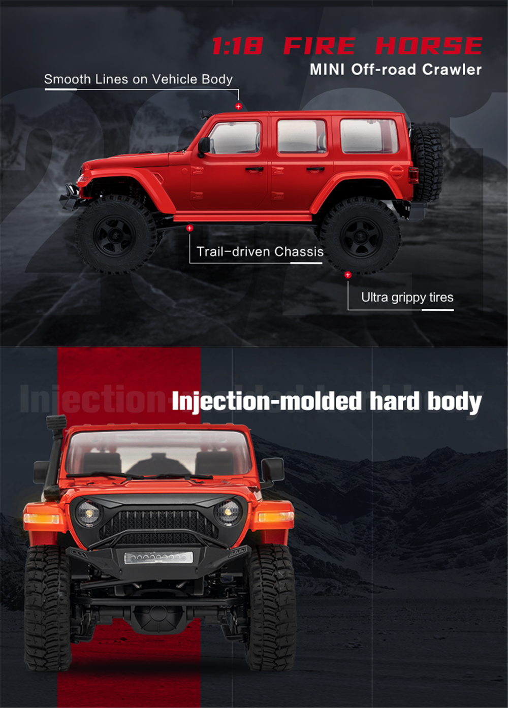 ROCHOBBY RTR 1/18 2.4G 4WD 11804 RC Car Fire Horse LED Light Full Proportional Crawler Vehicles Models - Photo: 2