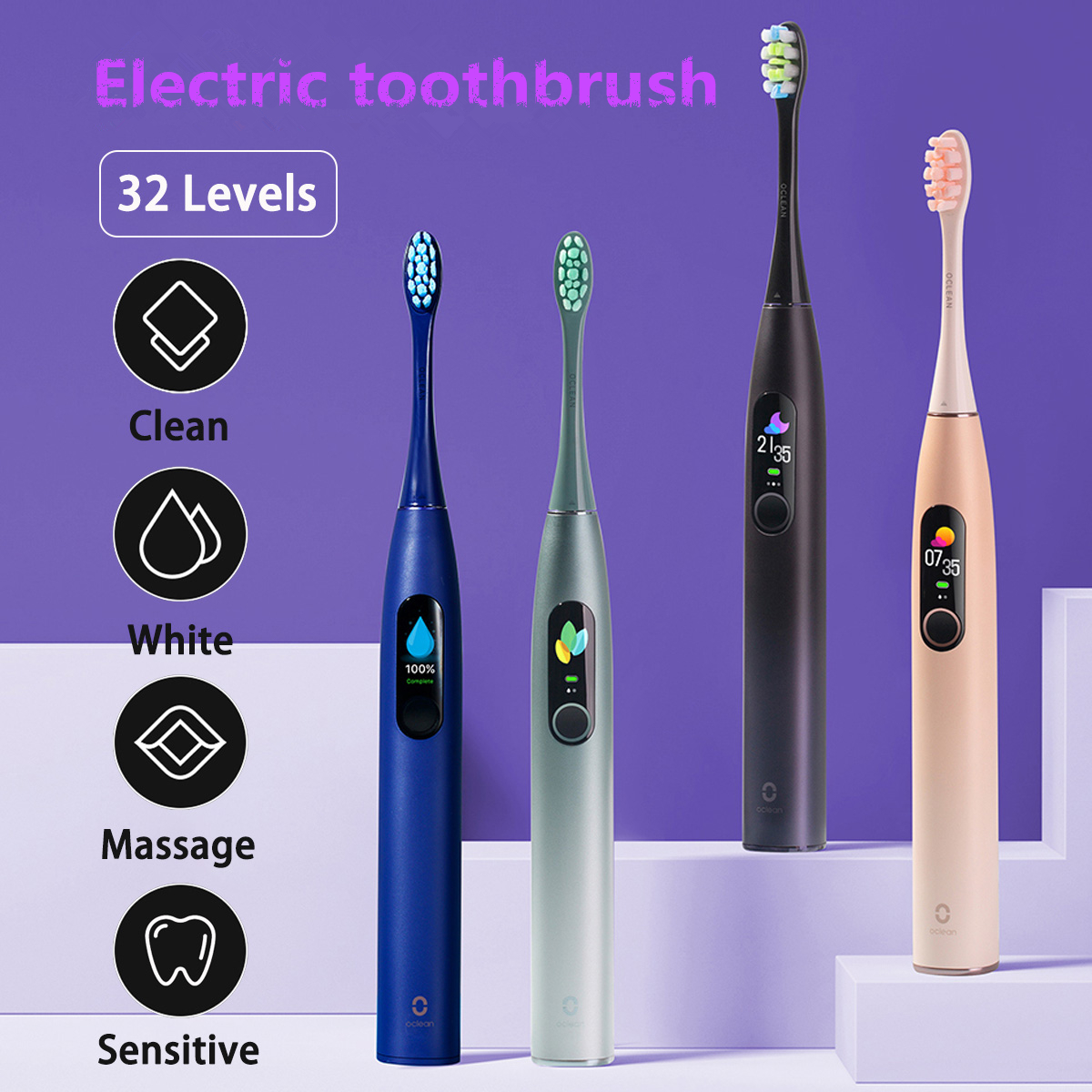 Oclean X PRO Smart Touch Screen Sonic Electric Toothbrush 32 Levels IPX7 Waterproof  2hrs Fast Charging Intelligent Tooth Cleaner Support App for IOS & Android