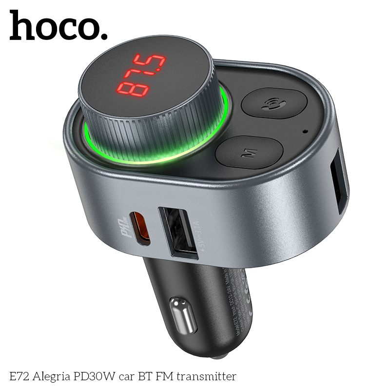 Hoco E72 PD 30W Wireless FM Transmitter bluetooth Connection Fast Charging Adapter TF Card USB Flash Driver Playback Car Play Adapter