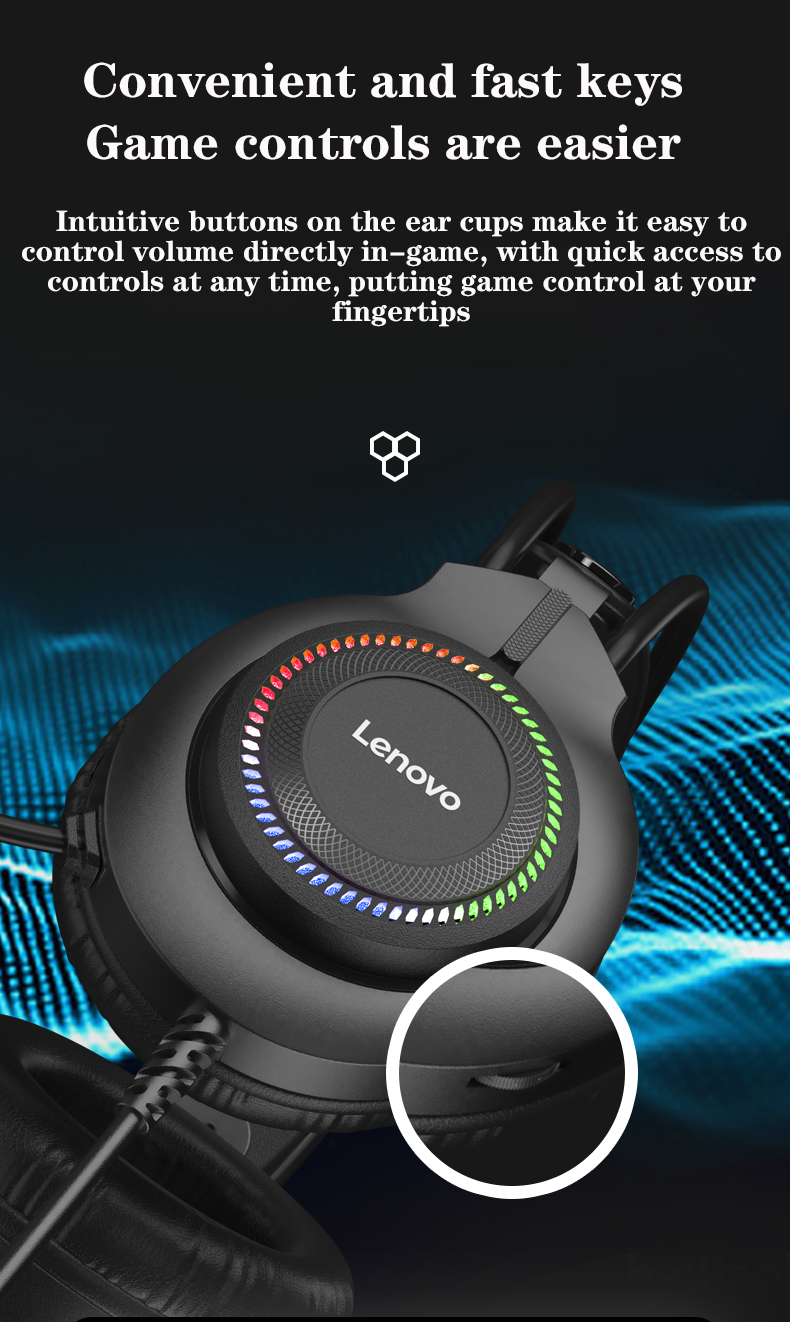Lenovo ThinkPlus G20 Gaming Headset 3.5mm USB7.1 Surround Sound HIFI Stereo Colorful Light Gamer Headphones with Mic