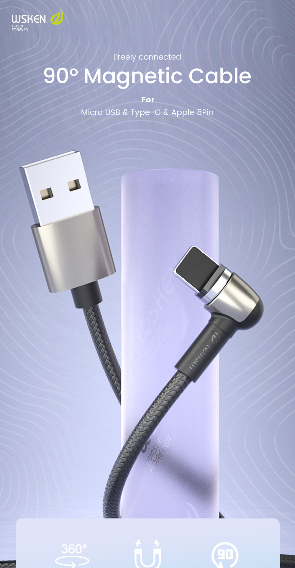 WSKEN Magnetic Data Cable USB Type C Micro USB Magnet Charge Core For XIAOMI Mi10 Note 9S S20+ Note 20