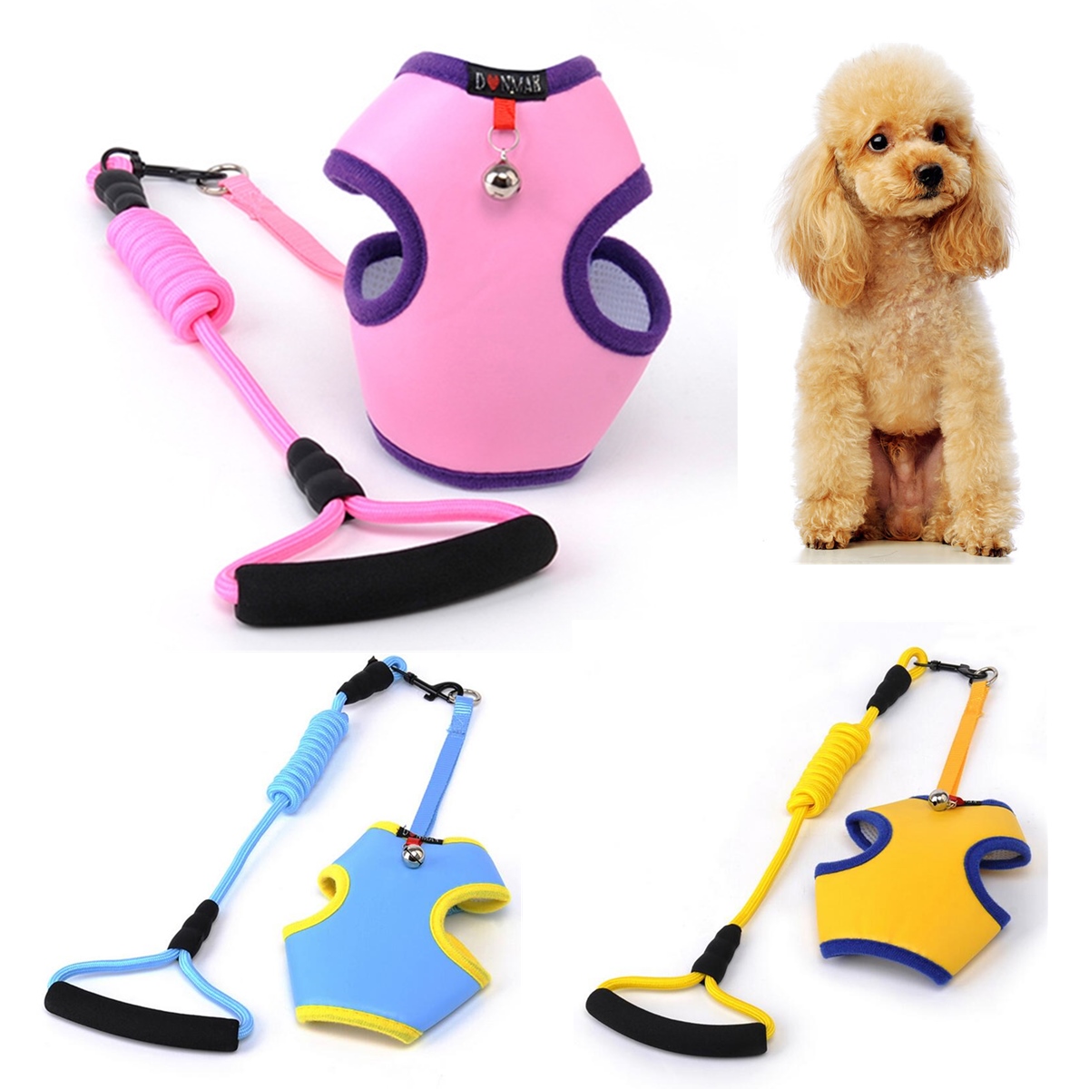 

Pet Puppy Dog Breathable Vest Harness Leash Lead Strap Pet Vest With Small Bell