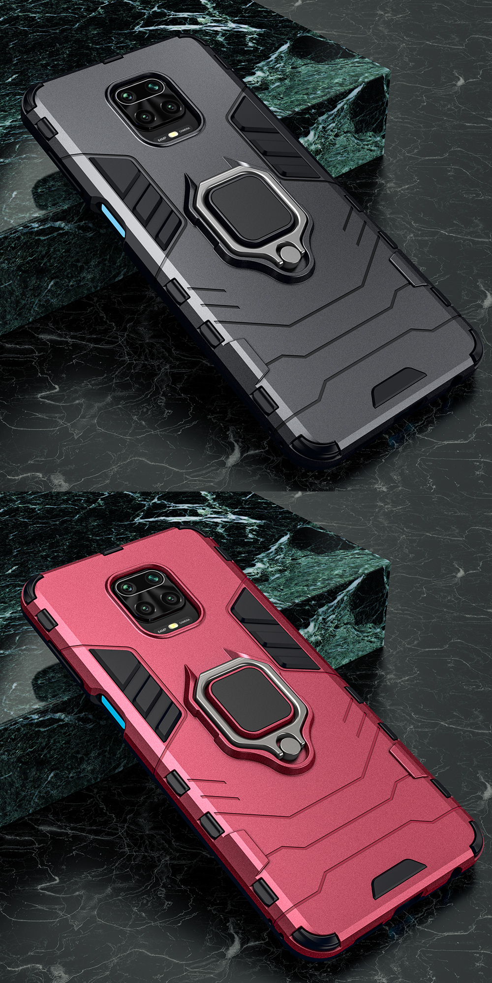 Bakeey Armor Shockproof Magnetic with 360 Rotation Finger Ring Holder Stand PC Protective Case for Xiaomi Redmi Note 9S / Redmi Note 9 Pro / Redmi Note 9 Pro Max Non-original