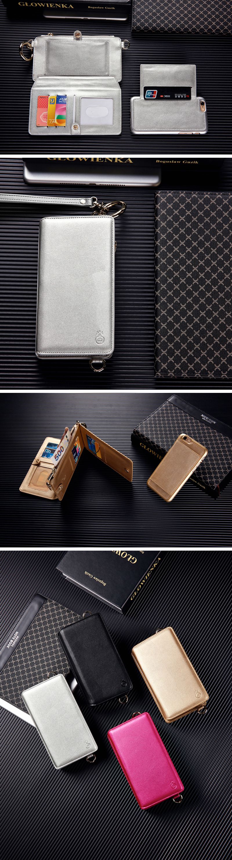 Removable PU Leather Clutch Wallet Holder Filp Card Case Shoulder Bag Women Purse For iPhone 6 6S