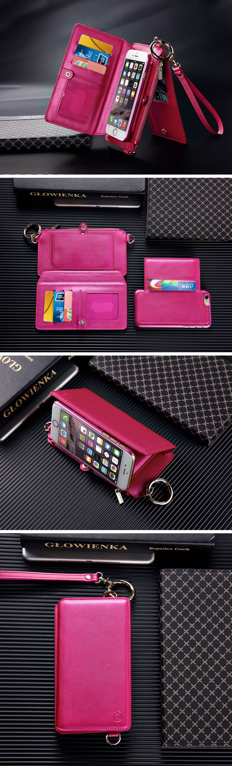 Removable PU Leather Clutch Wallet Holder Filp Card Case Shoulder Bag Women Purse For iPhone 6 6S
