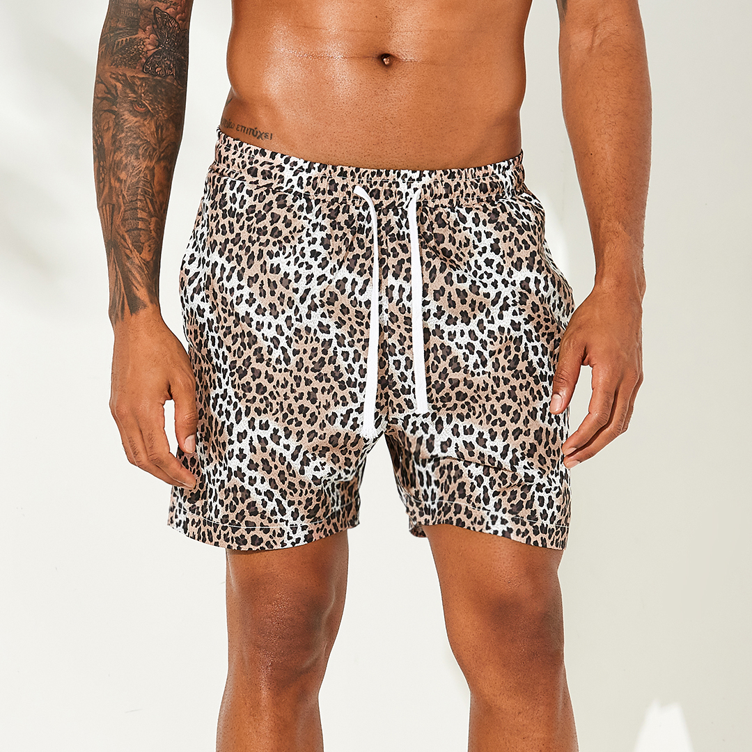 New Men Leopard Print Drawstring Beach Leisure Board Shorts – Chile Shop