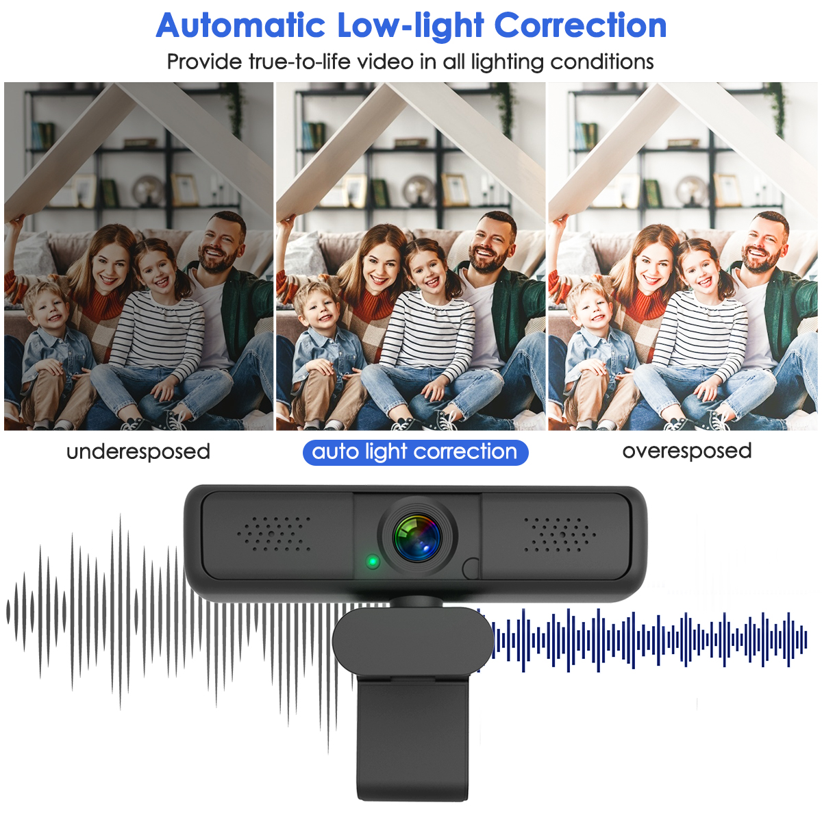 MECO ELE 2K HD 1440P Webcam Auto-Focus Light Correction Built-in Stereo Microphone Wired USB Computer Cam Camera with Tripod Len Cap