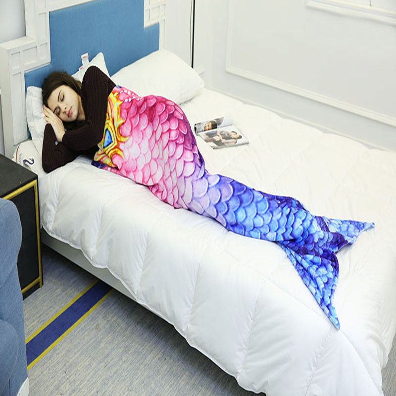 Mermaid Blanket Flannel Fleece Rainbow Mermaid Tail Blanket Adult Sofa Mermaid Quilt Wrap Blankets
