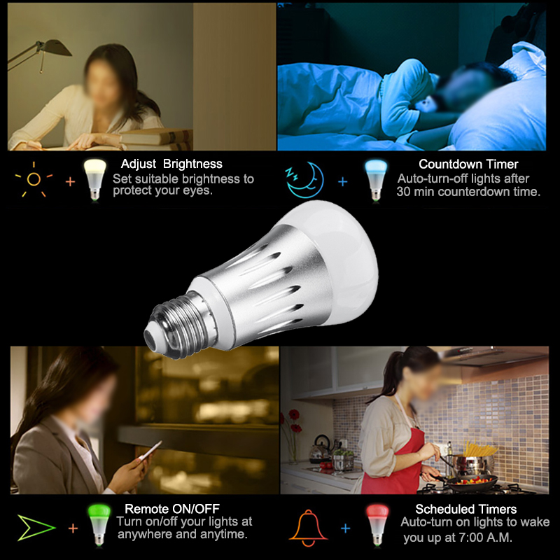 E27 7W RGBW WIFI APP Control LED Smart Light Bulb Works With Alexa AC85-265V