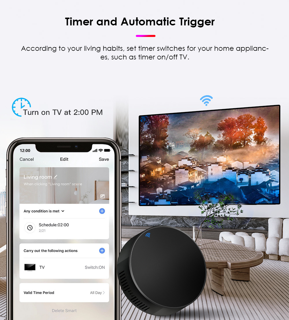 AUBESS WiFi IR Smart Universal Remote Control For TV Air Conditioner, Compatible With Tuya Smart Life Alexa Google Home