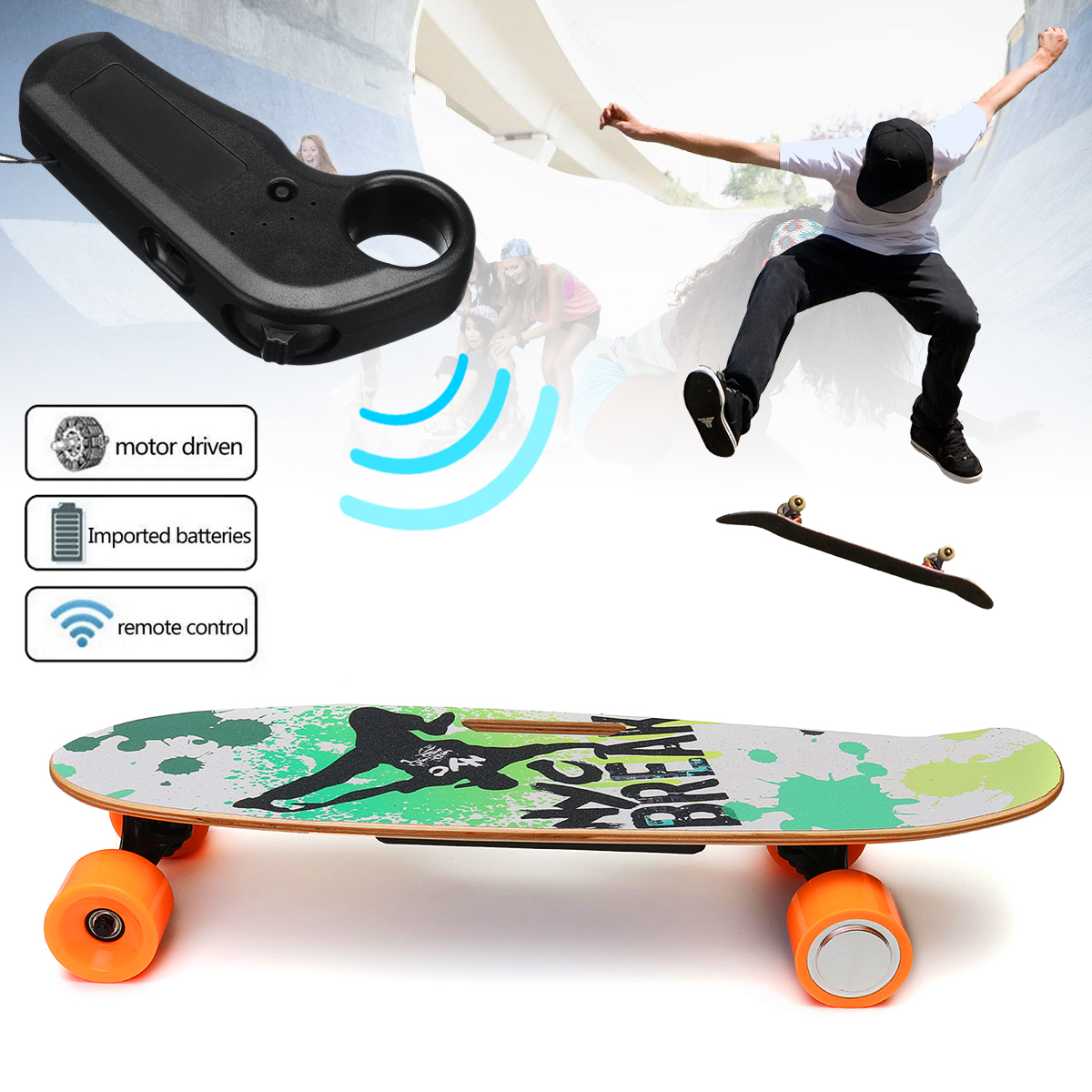 250W Electric Skateboard 15km/h Wireless Skate Remote Control Long ...