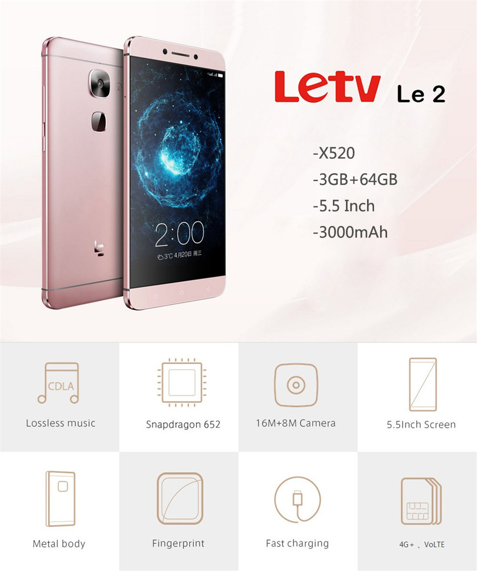 LeTV LeEco Le 2 X520 Global Rom 5.5 Inch FHD 3000mAh 3GB 64GB Snapdragon 652 Octa Core 4G Smartphone
