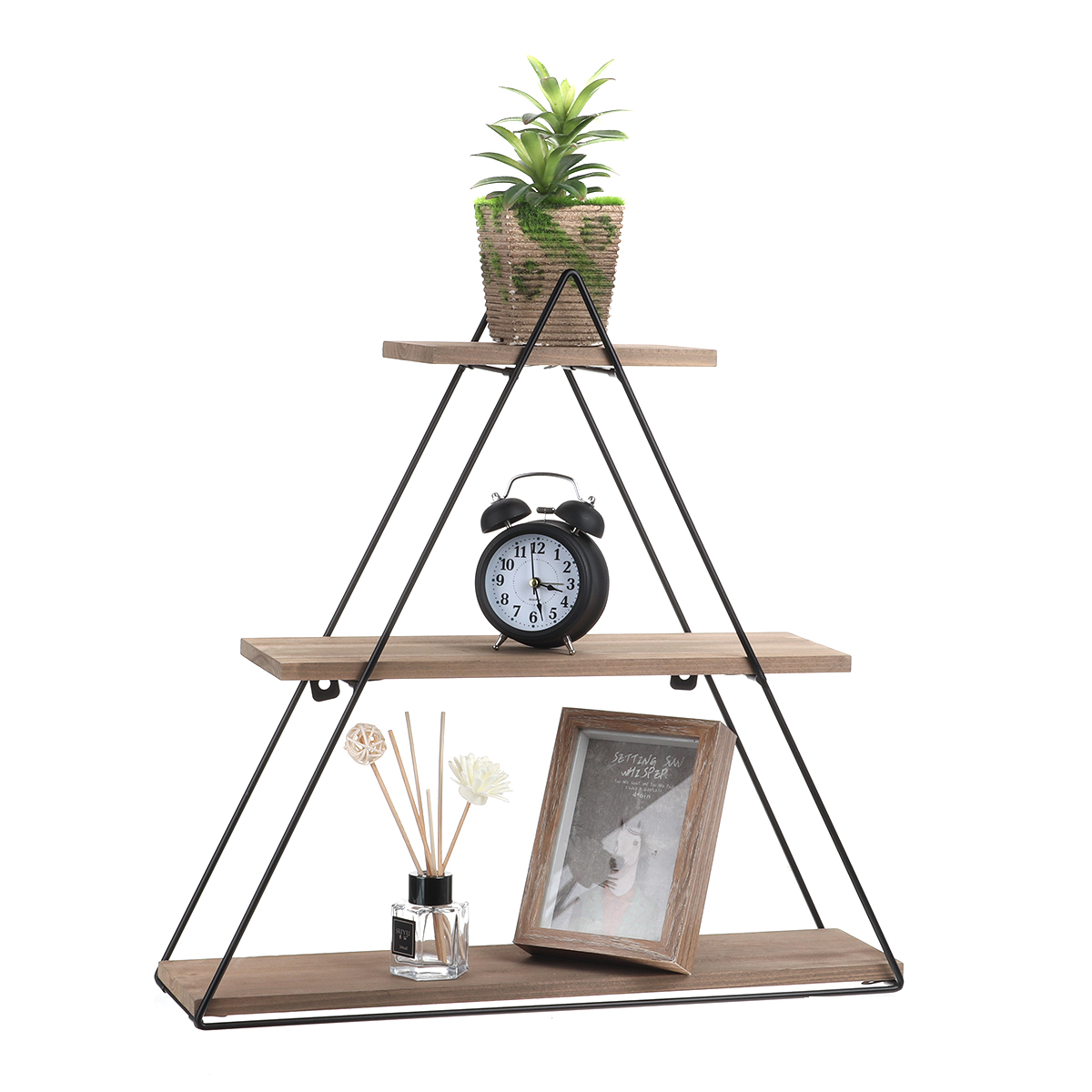 3-Tier Triangular Wall Mounted Shelf Floating Shelves Metal Display Rack Home Hanging Stand Decor For Living Room Office Bedroom