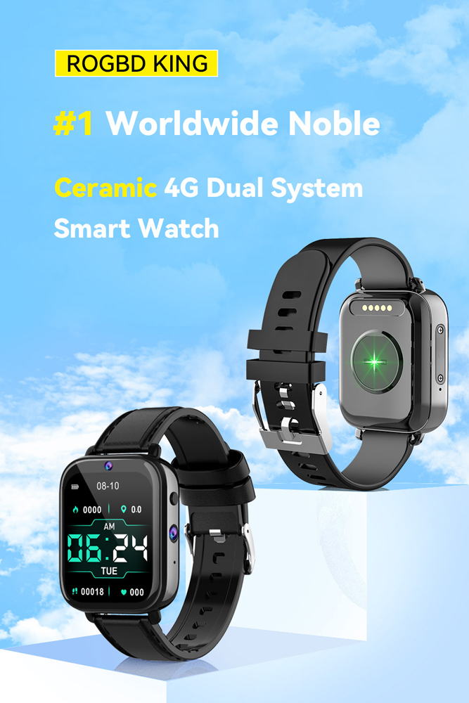 Rogbid King Ceramic Case 1.75 inch 320*385px Screen Android Smartwatch Heart Rate SpO2 Monitor Dual Cameras GPS GLONASS IP68 Waterproof  Android 9.1 Face Unlock 4G Watch Phone