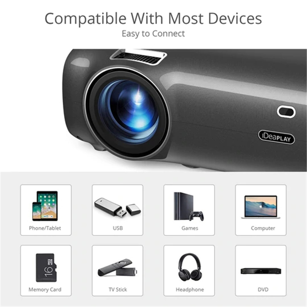 IDEAPLAY PJ20 HD Projector with Native Resolution 1080P Supported  Resolution Keystone Focus 55,000 Hours Lamp Life
