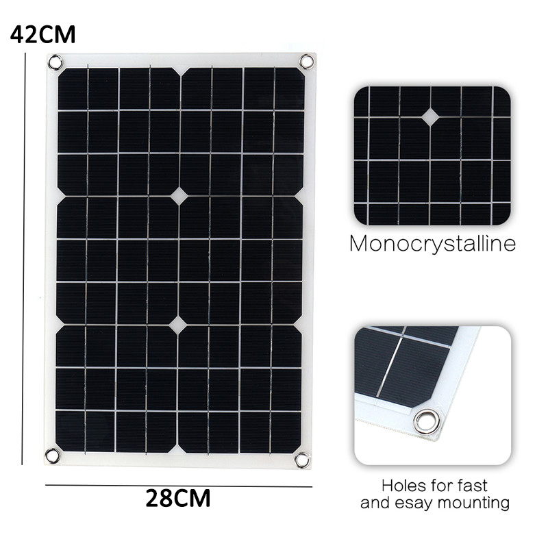 20W 18/5V 42*28cm DC Monocrystalline Solar Panel with DC5521 Battery Clip 11