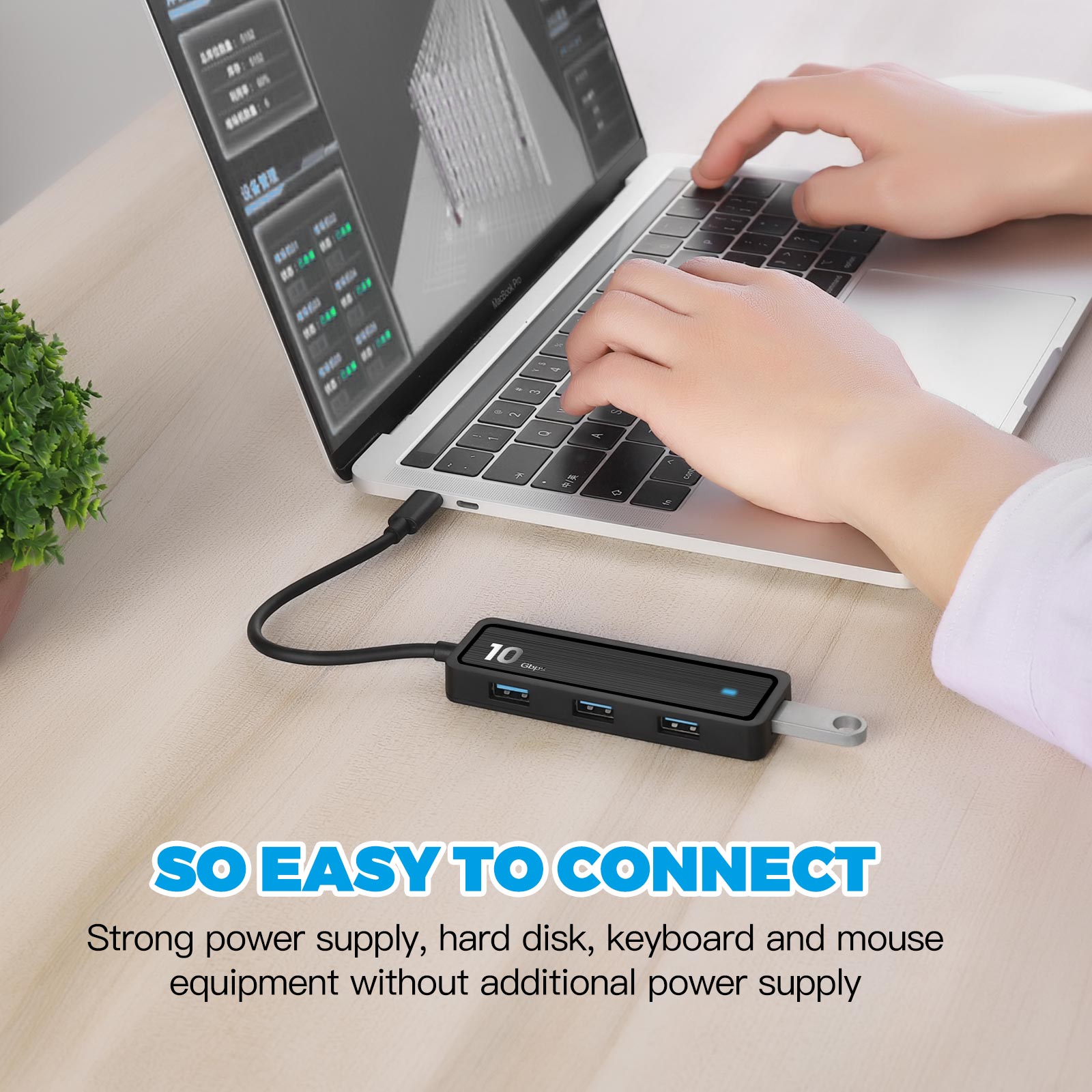 Pinrui 6 in 1 USB Hub 4-Port USB3.1 Gen 2 Expander with SD/ TF Adapter Laptop Docking Station