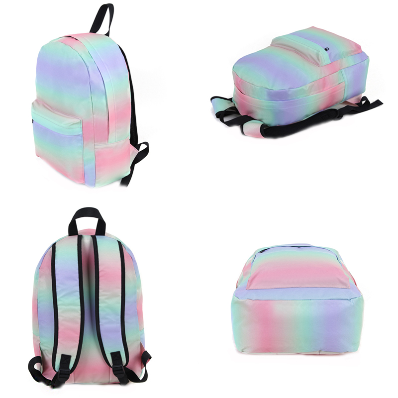 Rainbow Backpack Canvas Gradient Color School Bags Travel Camping Waterproo...