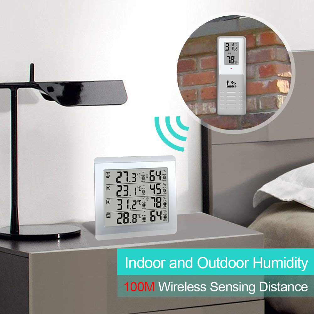 3 Sensors Wireless Digital Alarm Thermometer Indoor Outdoor Audible Indicator 17