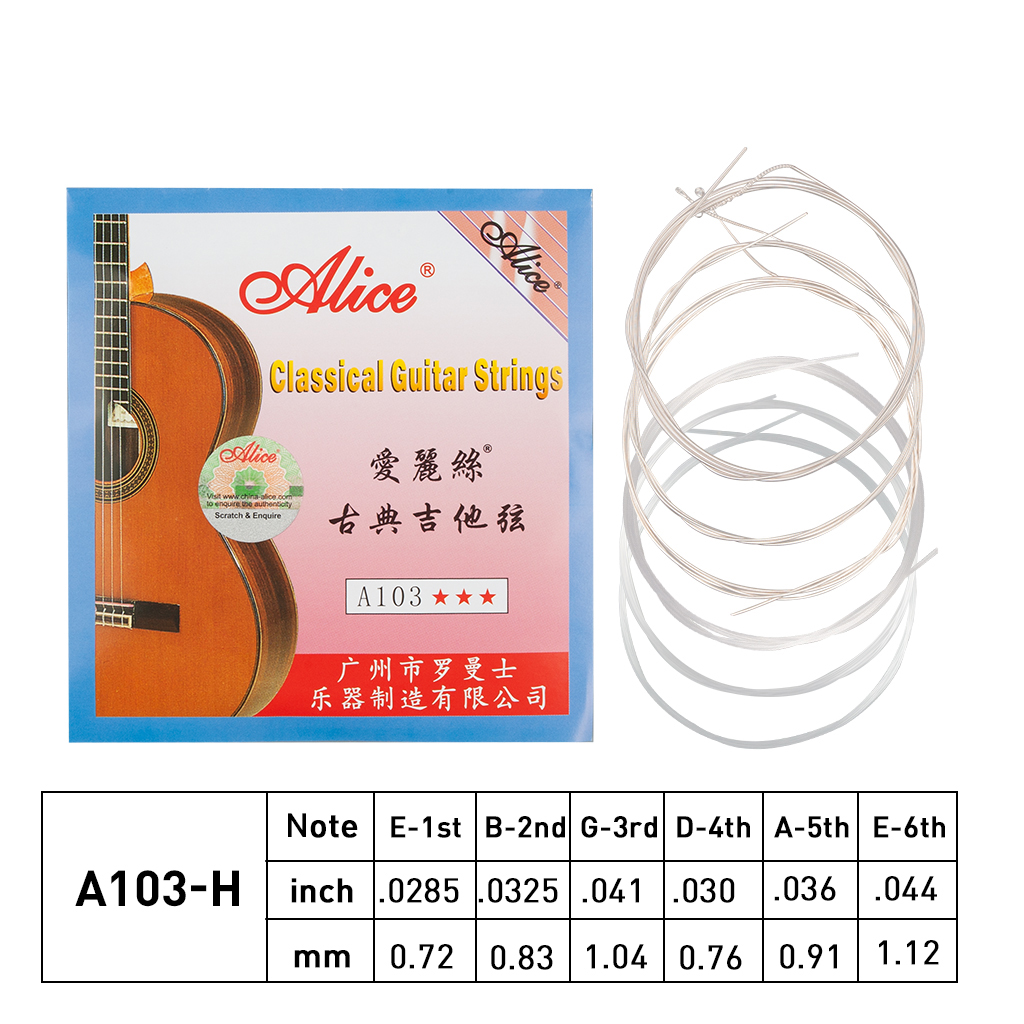 Alices Guitar Strings A103 Clear Nylon Silver Plated EBGDAE Single 6 Strings Guitar Strings Cordas de Guitarra Clássica