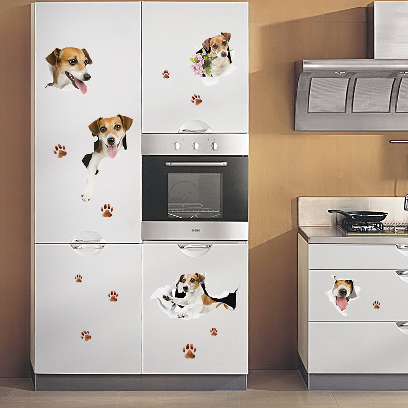 

Творческий мультфильм 3D Cute Собака ПВХ сломанная наклейка стены DIY Съемный декор Водонепроницаемы Стикеры стены Домашний дом