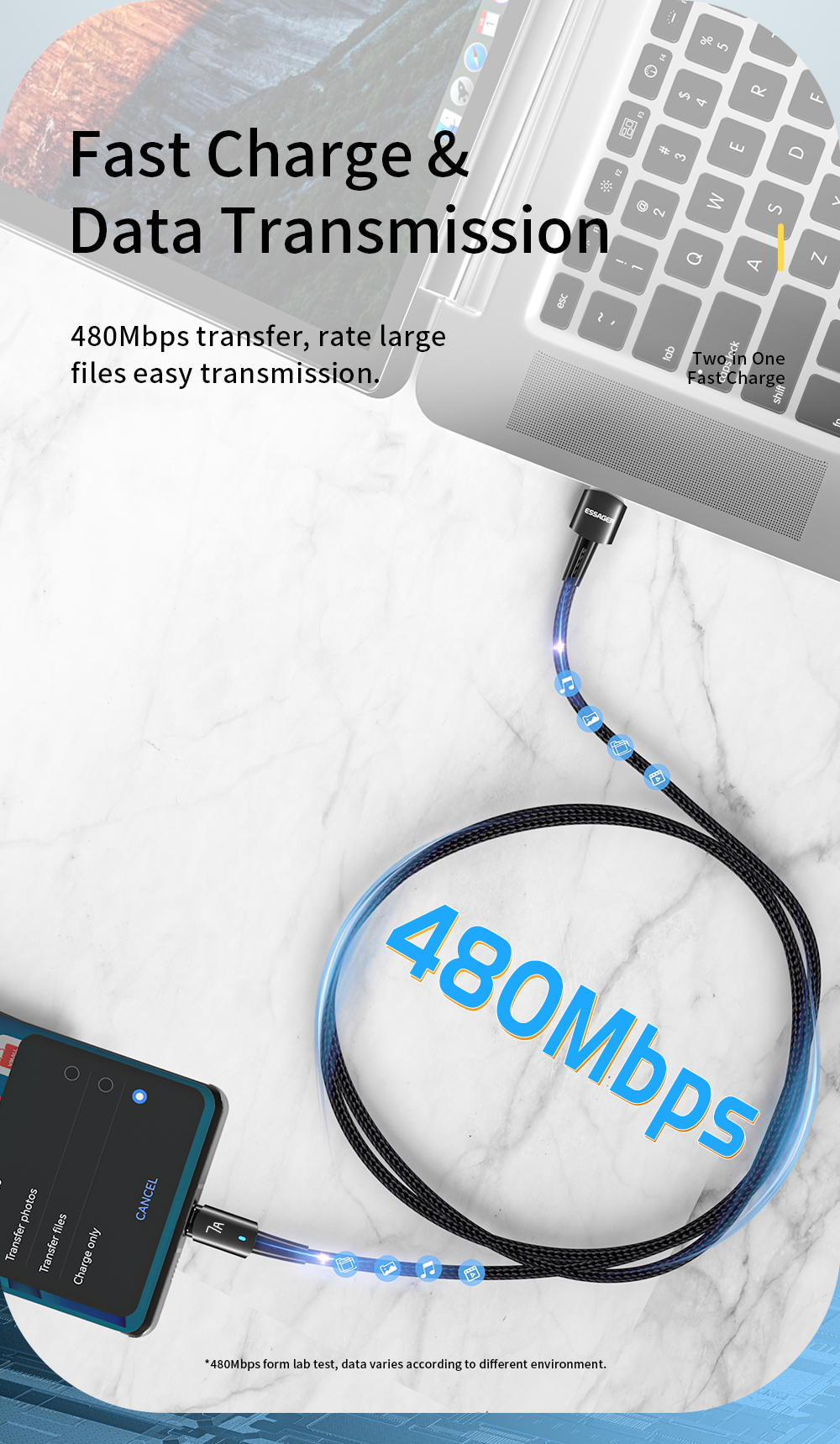 ESSAGER 7A USB-A to Type-C Cable QC VOOC IQOO SCP AFC Fast Charging Data Transmission Copper Core LIne 0.5M/1M/2M/3M Long for Huawei P50 for Xiaomi Mi12 for OPPO Reno9 for HonorX40 GT