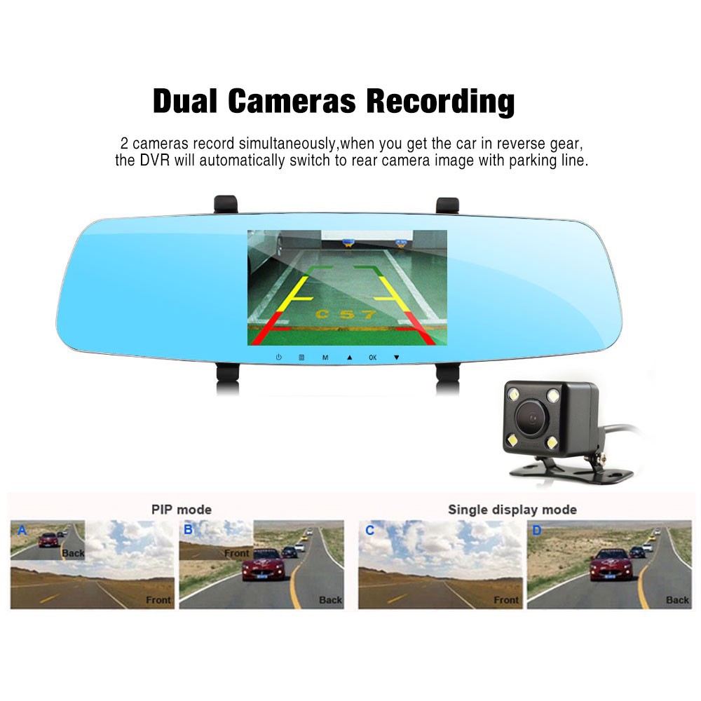 H605 5 Inch 170° Wide Angle Lens Rearview Mirror Car DVR