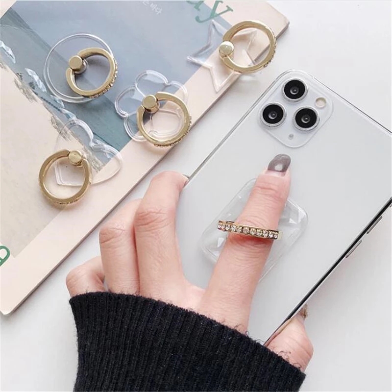 Bakeey Transparent Phone Ring Holder Stand 360 Degree Rotation Diamond Decoration Finger Grip Desk