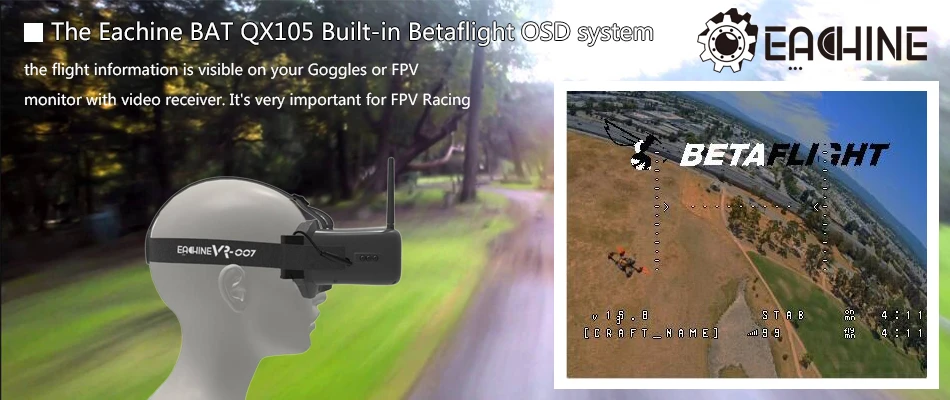 Eachine BAT QX105 105mm Micro FPV LED RC Racing Drone Quadcopter w/ AIOF3 OSD Eachine i6 Transimittervs RTF