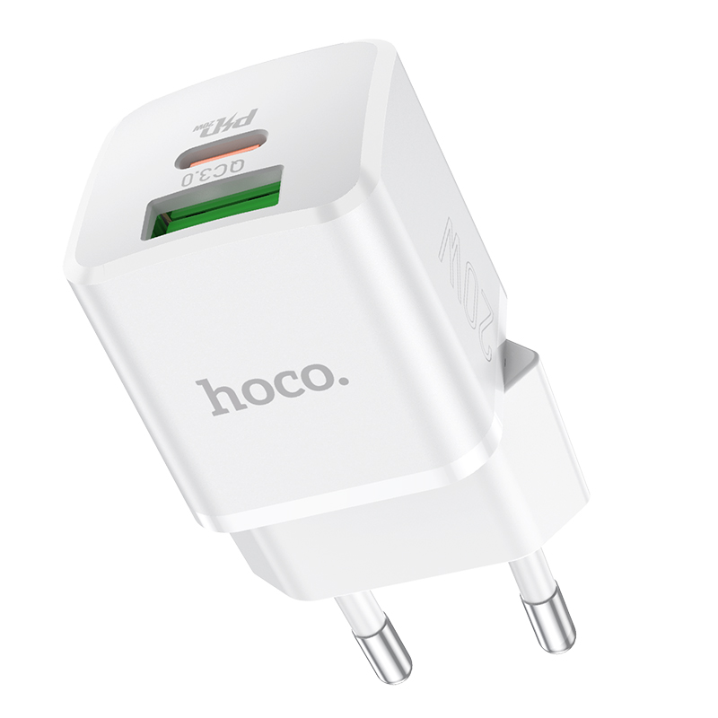 HOCO N20 PD20W 2-Port USB PD Charger 20W USB-C PD3.0 + 18W USB QC3.0 FCP SCP Fast Charging Wall Charger Adapter EU Plug for iPhone 12 Pro Max for Samsung Galaxy Note S20 ultra Huawei Mate40 OnePlus 8 Pro