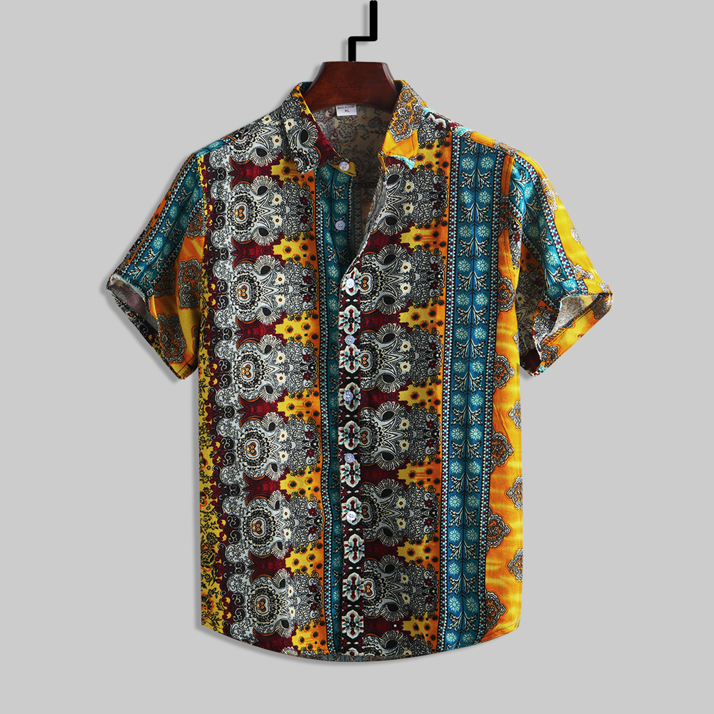 New Mens Vintage Ethnic Style Printed Casual Fashion Shirts – Chile Shop