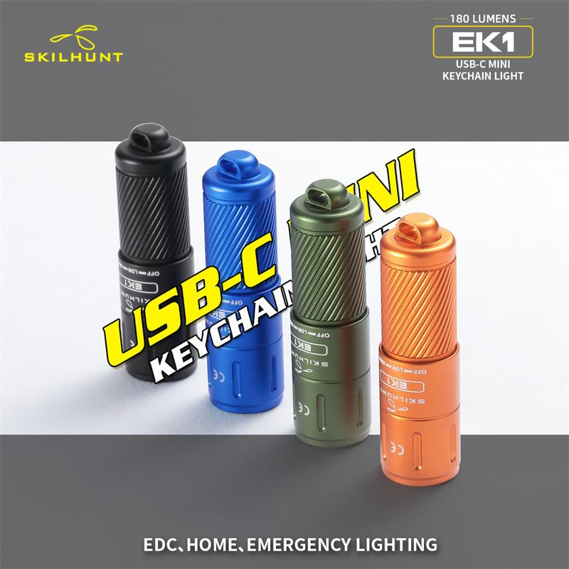 SKILHUNT EK1 180 lumens USB-C EDC Mini Tiny Keychain Rechargeable LED Flashlight Poket Torch Outdoor Daily Camping Hiking Riding Fish