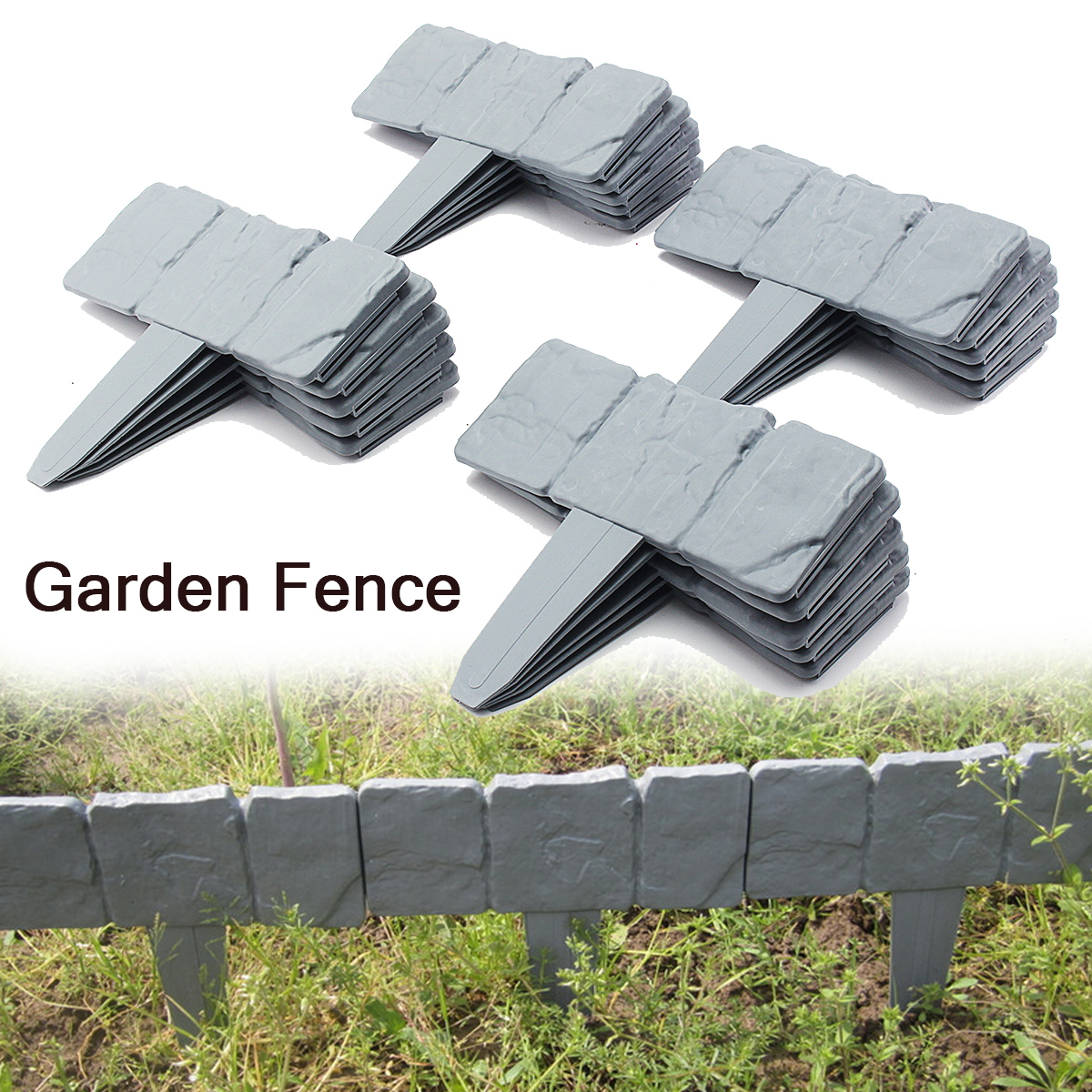 20Pcs Garden Fence Edging Cobbled Stone Effect Plastic Lawn Edging Plant Border Decorations