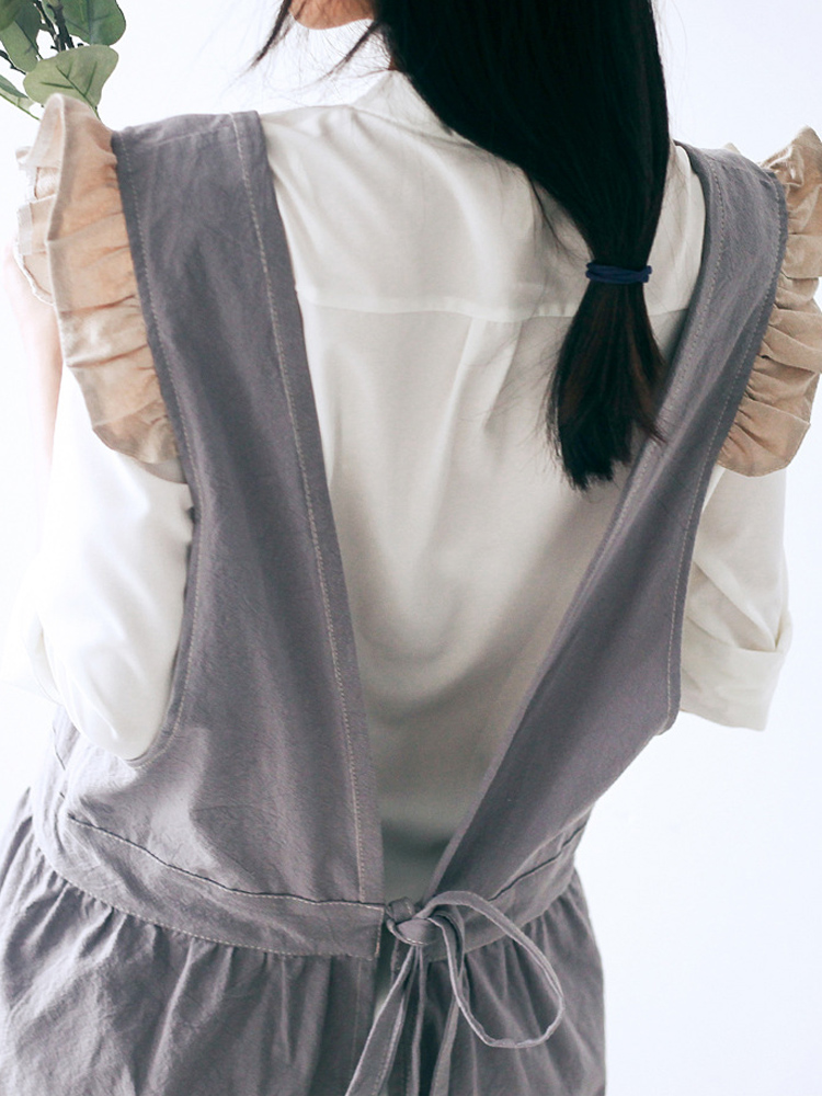 Japanese Sleeveless Ruffle Solid Color Vintage Apron Dress