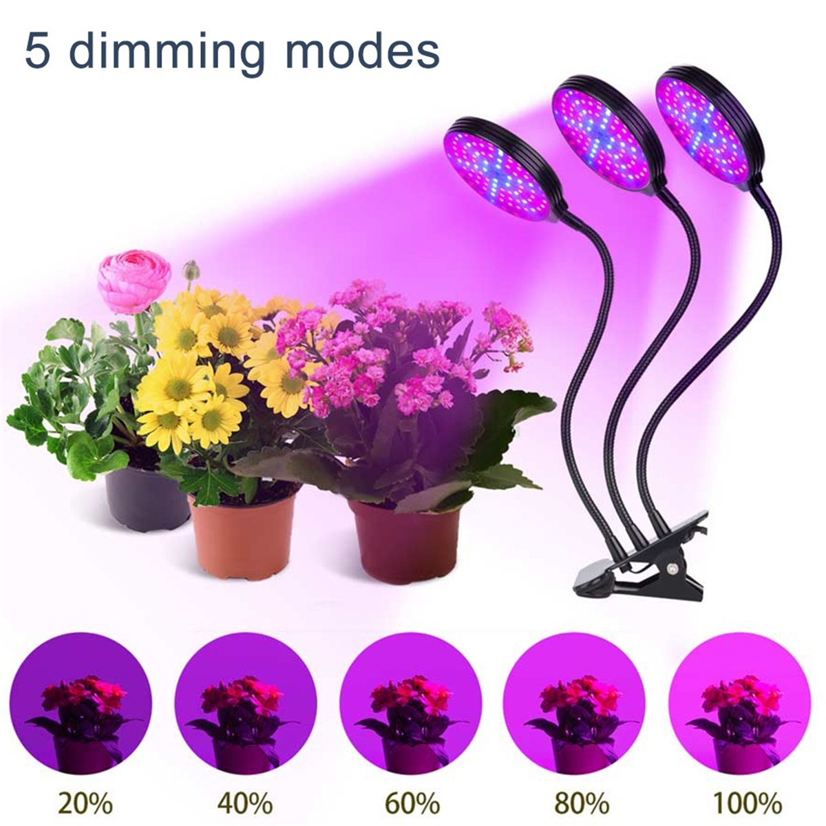 1/2/3 Head Plant Grow Light Head LED Lamp Hydroponics Greenhouse Garden 360° Flexible Indoor Dimmable