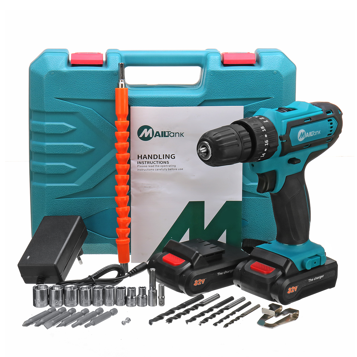 32V 2 Speed Power Drills 6000mah Cordless Drill 3 IN1 Electric Screwdriver Hammer Hand Drill 2 Batteries 19