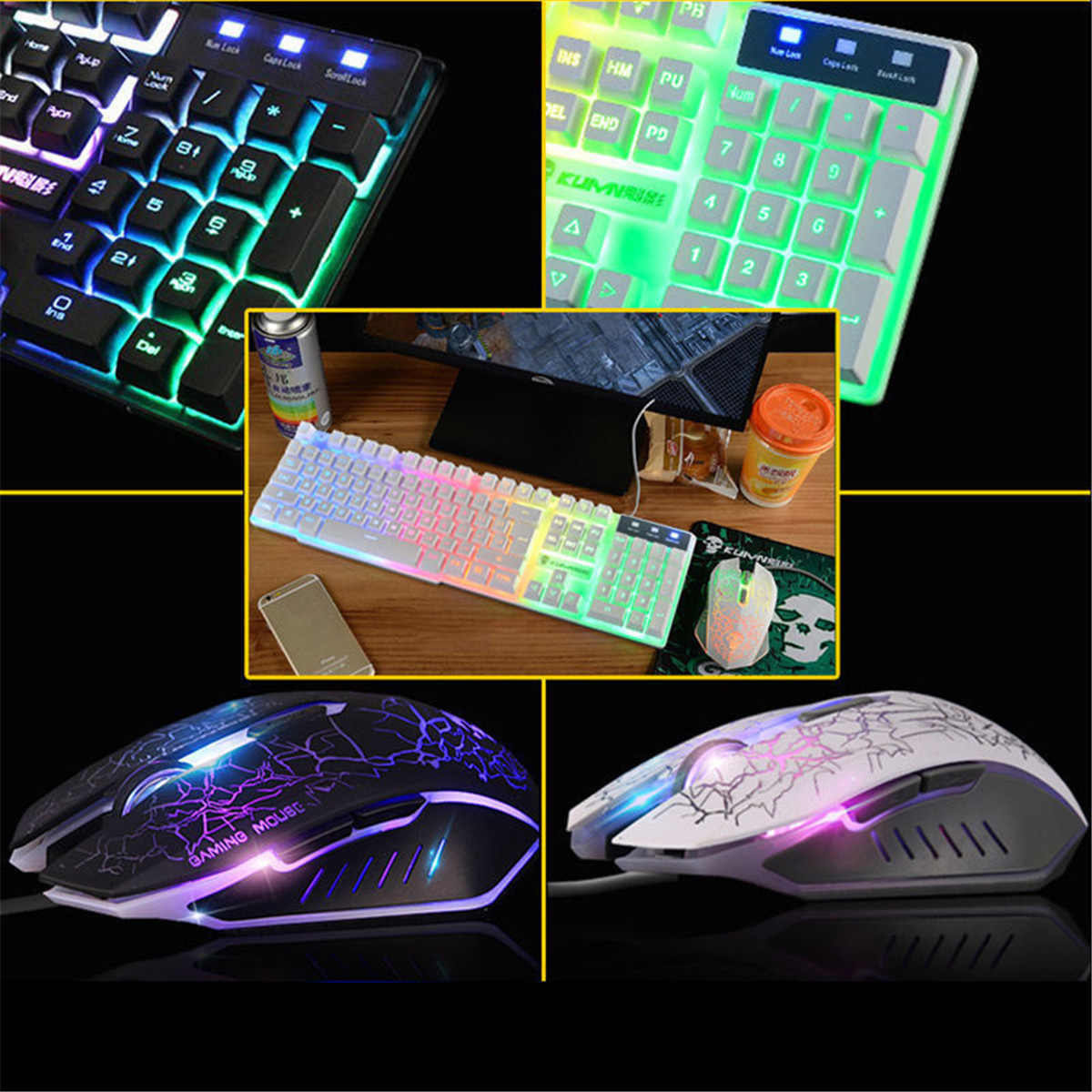 LED Backlit Gaming Keyboard+2400DPI Mouse Sets+Mouse Pad USB Wired Keyboard Set 30
